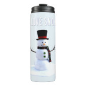 Snowman with hat and scarf. I Love Snow Thermosbecher (Vorderseite)