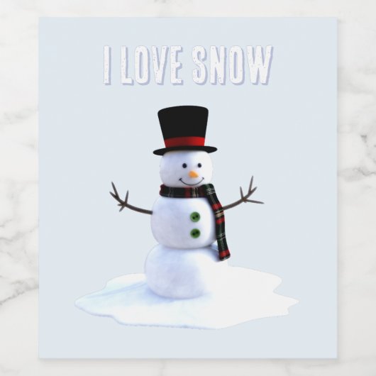 Snowman with hat and scarf. I Love Snow Weinetikett (Einzelnes Label)