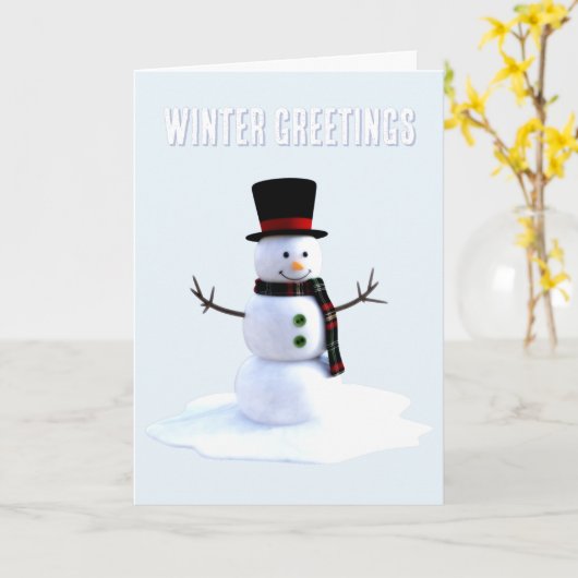 Snowman with hat and scarf. Winter Greetings Karte (Gelbe Blume)