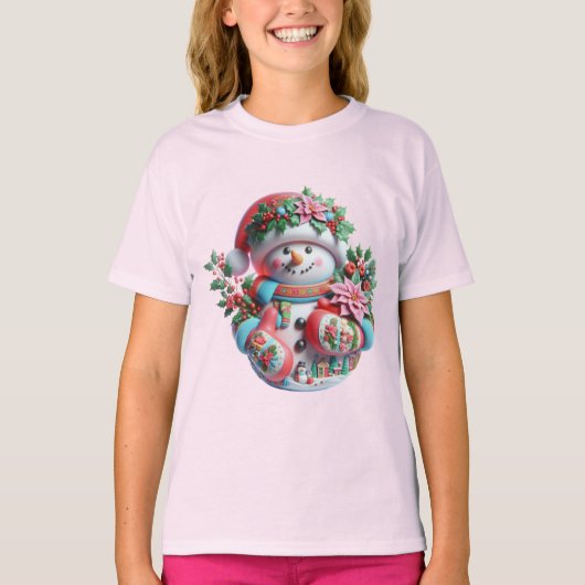 Snowman with Poinsettias, Christmas, Author Natas T-Shirt (Vorderseite)