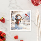 Snowman With Red Cardinal Bird Serviette (Beispiel)