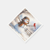 Snowman With Red Cardinal Bird Serviette (Ecke)