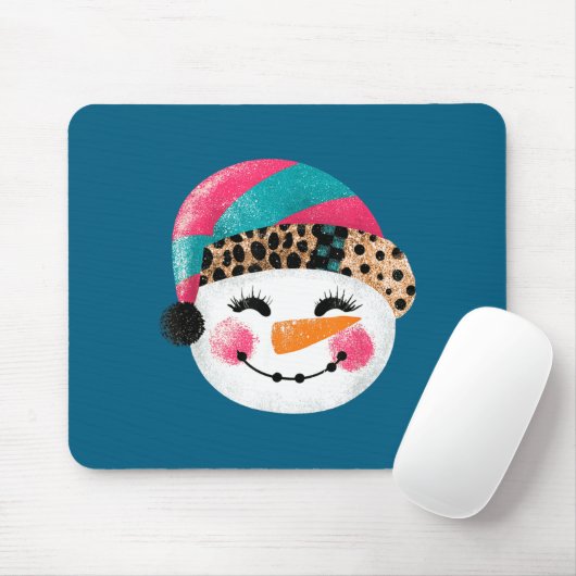 Snowman With Santa Hat And Leopard Pattern  Mousepad (Mit Mouse)