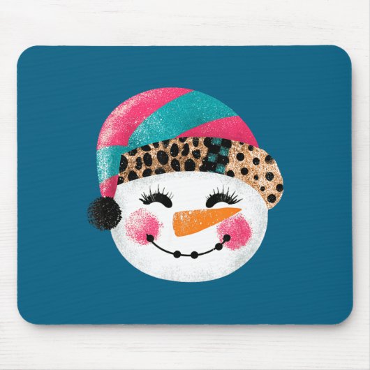 Snowman With Santa Hat And Leopard Pattern  Mousepad (Vorne)