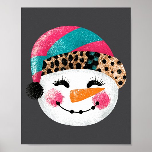Snowman With Santa Hat And Leopard Pattern Poster (Vorne)