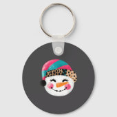 Snowman With Santa Hat And Leopard Pattern  Schlüsselanhänger (Vorderseite)