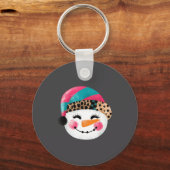 Snowman With Santa Hat And Leopard Pattern  Schlüsselanhänger (Vorderseite)