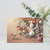 Snowman with Snowflakes and Christmas Stars Einladung (Stehend Vorderseite)