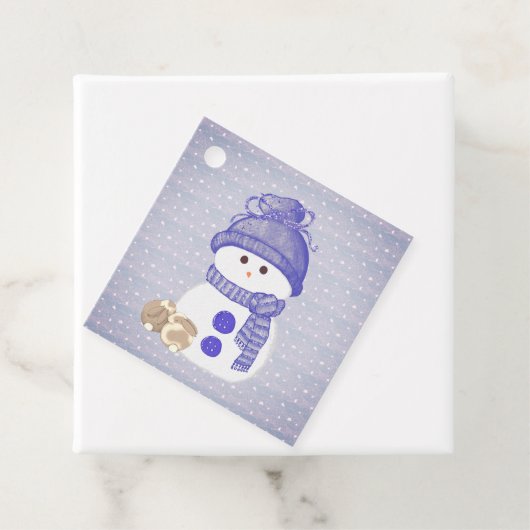 Snowman with Two Sleeping Bunnies with Snowflakes Geschenkanhänger (Beispiel)