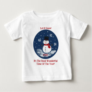 Snowman Wonderful Time Year PERSONALIZE Baby T-shirt