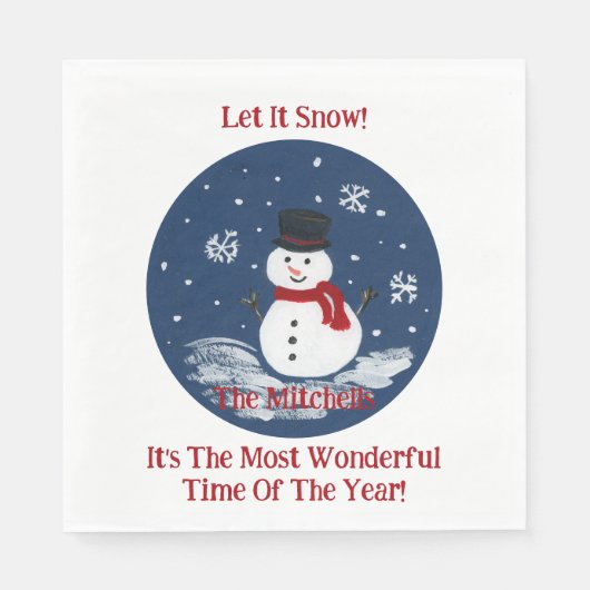 Snowman Wonderful Time Year PERSONALIZE Name Serviette (Vorderseite)