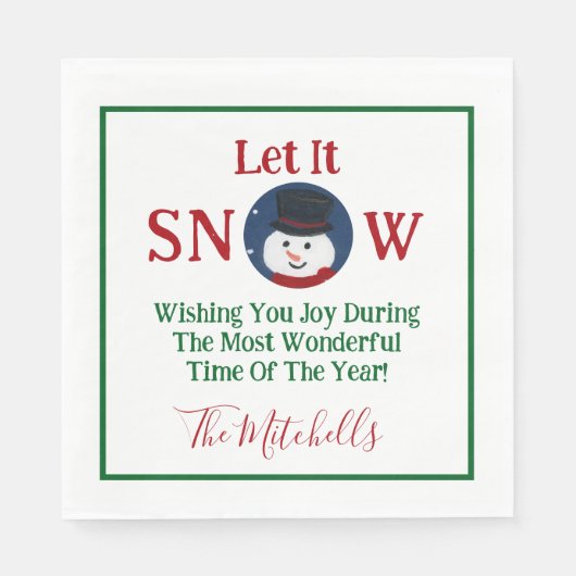 Snowman Wonderful Time Year PERSONALIZE Name Serviette (Vorderseite)