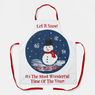Snowman Wonderful Time Year Unisex PERSONALIZE Schürze
