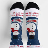 Snowman Wonderful Time Year Unisex PERSONALIZE Socken (Oben)