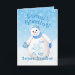 Snowman Wonderland für Brother Christmas Card Feiertagskarte<br><div class="desc">Niedlicher kleiner Schneemann mit blauer Winterhut und Fäusten als zarte Schneeflocken fallen durch den blauen Himmel ist ein wunderbares Weihnachtsdesign für Grüße zu Ihrem besonderen Bruder.  Sie können auch genießen,  passende Briefmarke und Geschenke in meinem Geschäft zur Verfügung.  Originelle Kunst und Design von Anura Design Studio.</div>