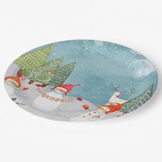 SNOWMAN & WOODLAND FREUNDE IN WINTERWONDERLAND PAPPTELLER (Schrägansicht)