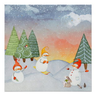 SNOWMAN & WOODLAND FREUNDE IN WINTERWONDERLAND POSTER