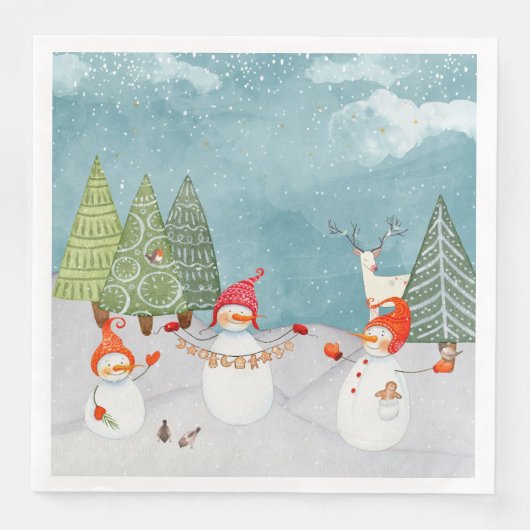 SNOWMAN & WOODLAND FREUNDE IN WINTERWONDERLAND SERVIETTE (Vorderseite)