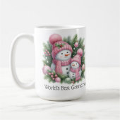 Snowman World's Best Oma Pink Green Christmas Kaffeetasse (Links)
