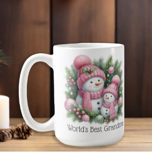 Snowman World's Best Oma Pink Green Christmas Kaffeetasse