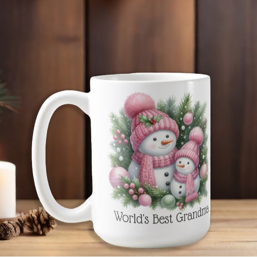 Snowman World's Best Oma Pink Green Christmas Kaffeetasse