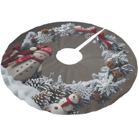 Snowman Wreath Polyester Weihnachtsbaumdecke (Schrägansicht)