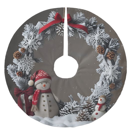 Snowman Wreath Polyester Weihnachtsbaumdecke (Vorderseite)
