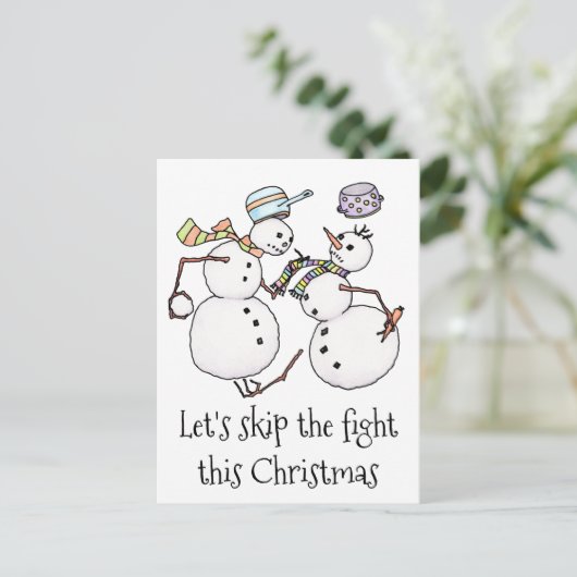 Snowmannkampf Feiertagspostkarte (Stehend Vorderseite)