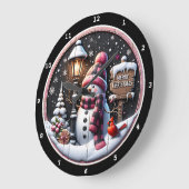 Snowman's Cosy Night" - Festliche schwarze Weihnac Große Wanduhr (Winkel)