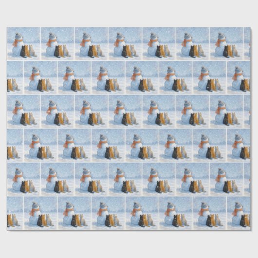 Snowmen and Cats In a Snowy Field Geschenkpapier (Flach)