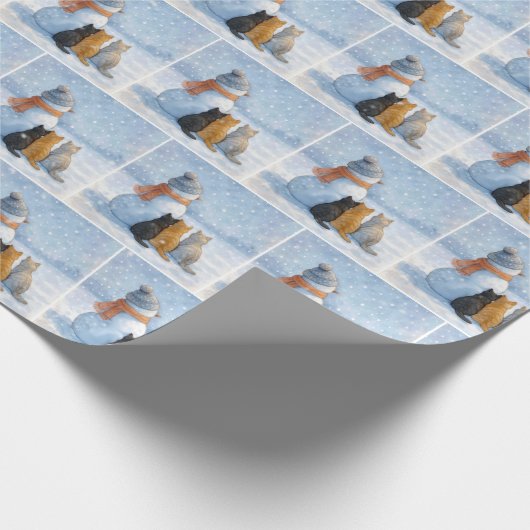Snowmen and Cats In a Snowy Field Geschenkpapier (Ecke)