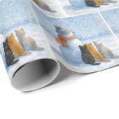 Snowmen and Cats In a Snowy Field Geschenkpapier (Rolleneckpunkt)