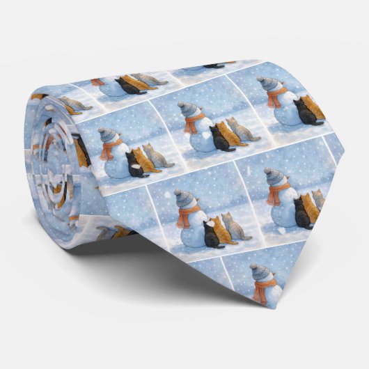 Snowmen and Cats In a Snowy Field Krawatte (Gerollt)