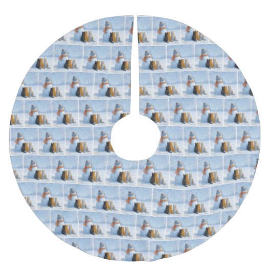 Snowmen and Cats In a Snowy Field Polyester Weihnachtsbaumdecke (Vorderseite)