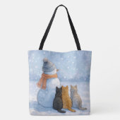 Snowmen and Cats In a Snowy Field Tasche (Rückseite)
