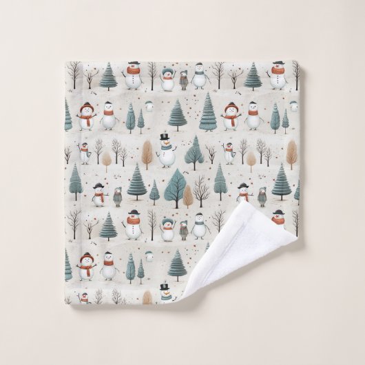 Snowmen and Christmas Trees Badhandtuch Set (Waschlappen)