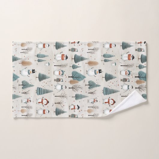 Snowmen and Christmas Trees Badhandtuch Set (Handtuch)