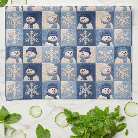 Snowmen and Snowflakes Quilt Pattern Geschirrtuch (Gefaltet)