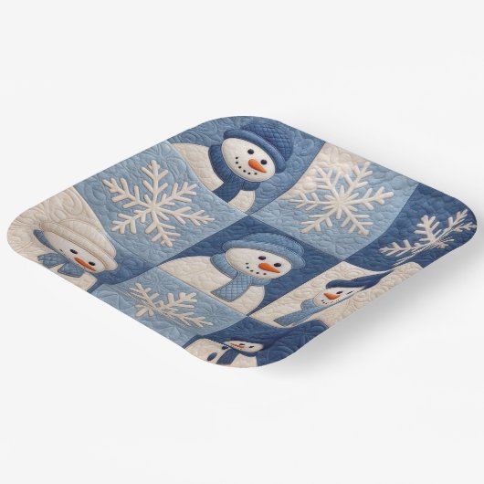 Snowmen and Snowflakes Quilt Pattern Pappteller (Gewinkelt)