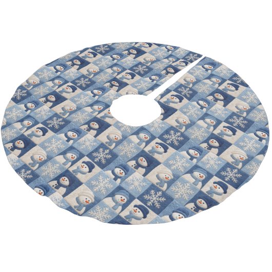 Snowmen and Snowflakes Quilt Pattern Polyester Weihnachtsbaumdecke (Schrägansicht)