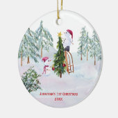 Snowmen Baby's 1. Weihnachtsfest Foto Keramik Ornament (Links)