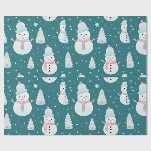 Snowmen Bäume Schneeflocken Moderne Weihnachten Geschenkpapier (Flach)