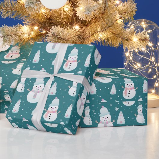 Snowmen Bäume Schneeflocken Moderne Weihnachten Geschenkpapier (Feiertage)