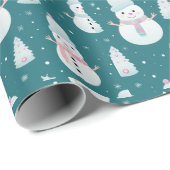 Snowmen Bäume Schneeflocken Moderne Weihnachten Geschenkpapier (Rolleneckpunkt)