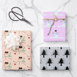 Snowmen Bäume Unkonventionelle Weihnachtsfarben Geschenkpapier Set