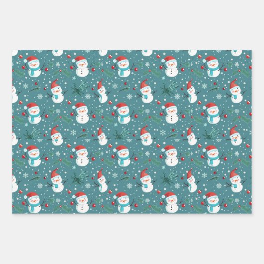 Snowmen Berries Schneeflocken Weihnachten Geschenkpapier Set (Vorderseite 3)
