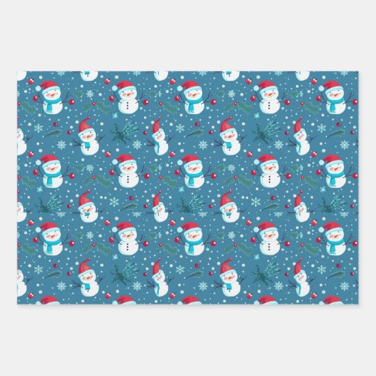 Snowmen Berries Schneeflocken Weihnachten Geschenkpapier Set (Vorderseite 2)