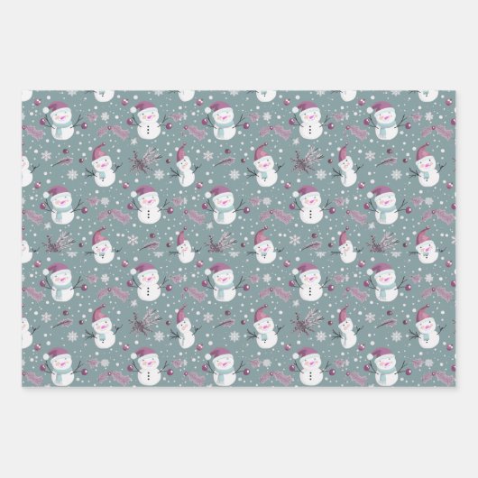 Snowmen Berries Schneeflocken Weihnachten Geschenkpapier Set (Vorderseite)