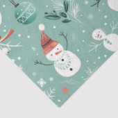 Snowmen Berries Snowflakes Grüne Weihnachten Seidenpapier (Ausschnitt)
