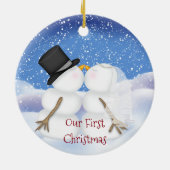 Snowmen Bridge and Groom küssen Keramikornament (Hinten)